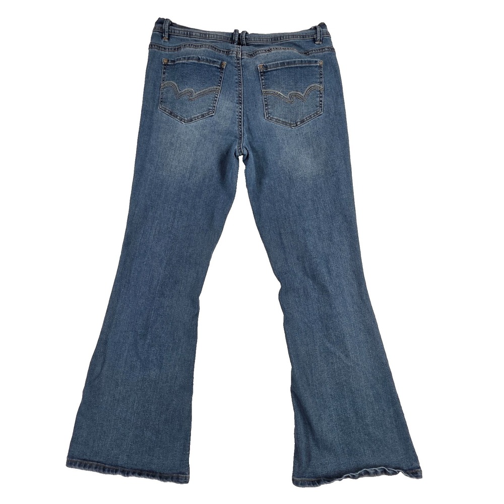 Wallflower Flirty Curvy High Rise Button Fly Flare Denim Distressed Faded Jeans - Picture 16 of 16